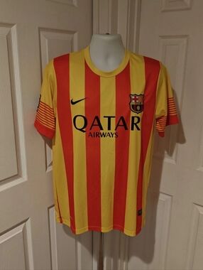Nike FC Barcelona 2013 2014 Away Jersey Men’s Small Soccer Yellow Red La Liga